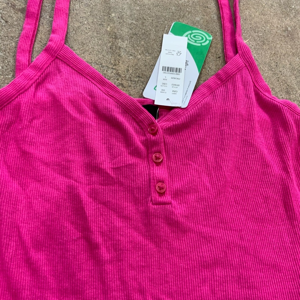 J. Crew Bright Fuchsia Hot Pink Vintage rib henley tank top shirt  OBO - Picture 3 of 9